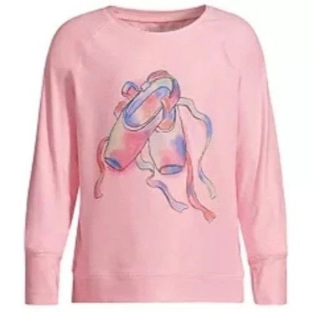 Lands End Girls XL Long Sleeve Shirt Pink Ballet Slippers Thump Holes Dance NWOT